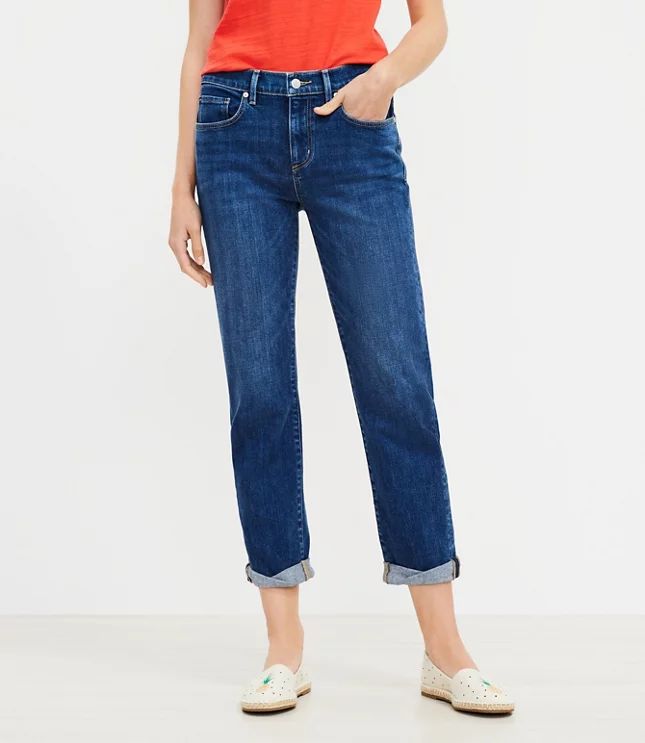 Super Soft Girlfriend Jeans in Bright Mid Indigo Wash | LOFT