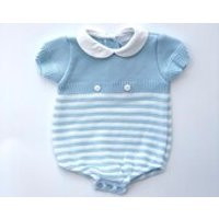 New Baby Boy Blue and White Knitted Peter Pan Collar, New Baby Outfit, Romper, Baby Gift, Baby Outfi | Etsy (US)