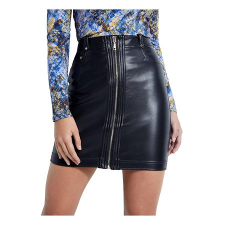 Guess Women s Klaudia Faux Leather Zip Front Mini Skirt Black Size 2 | Walmart (US)