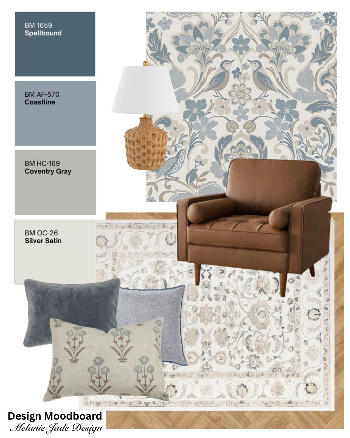 Blues and grays to match the beautiful colors in the wallpaper. Pair with brown leather and wicker elements  

 #LTKhome #LTKstyletip