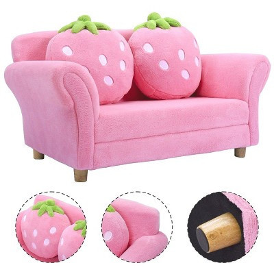 Costway Kids Sofa Strawberry Armrest Chair Lounge Couch w/2 Pillow Children Toddler Pink | Target