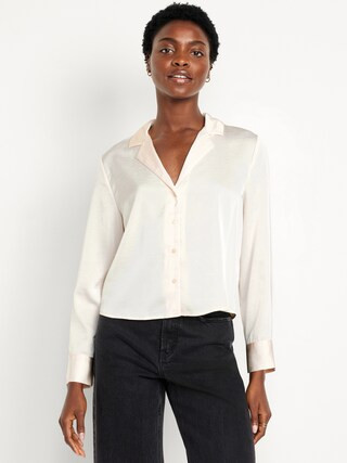 Satin Cropped Button-Down Shirt | Old Navy (US)