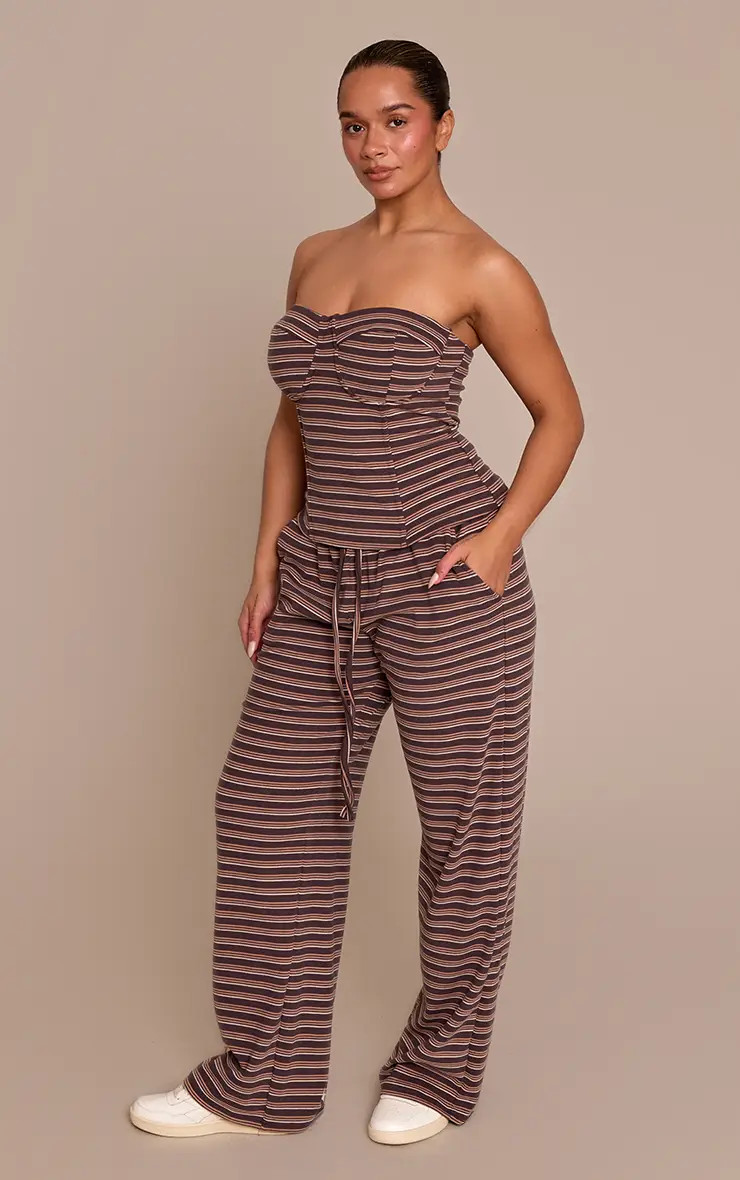 Chocolate Striped Wide Leg Joggers | PrettyLittleThing | PrettyLittleThing UK