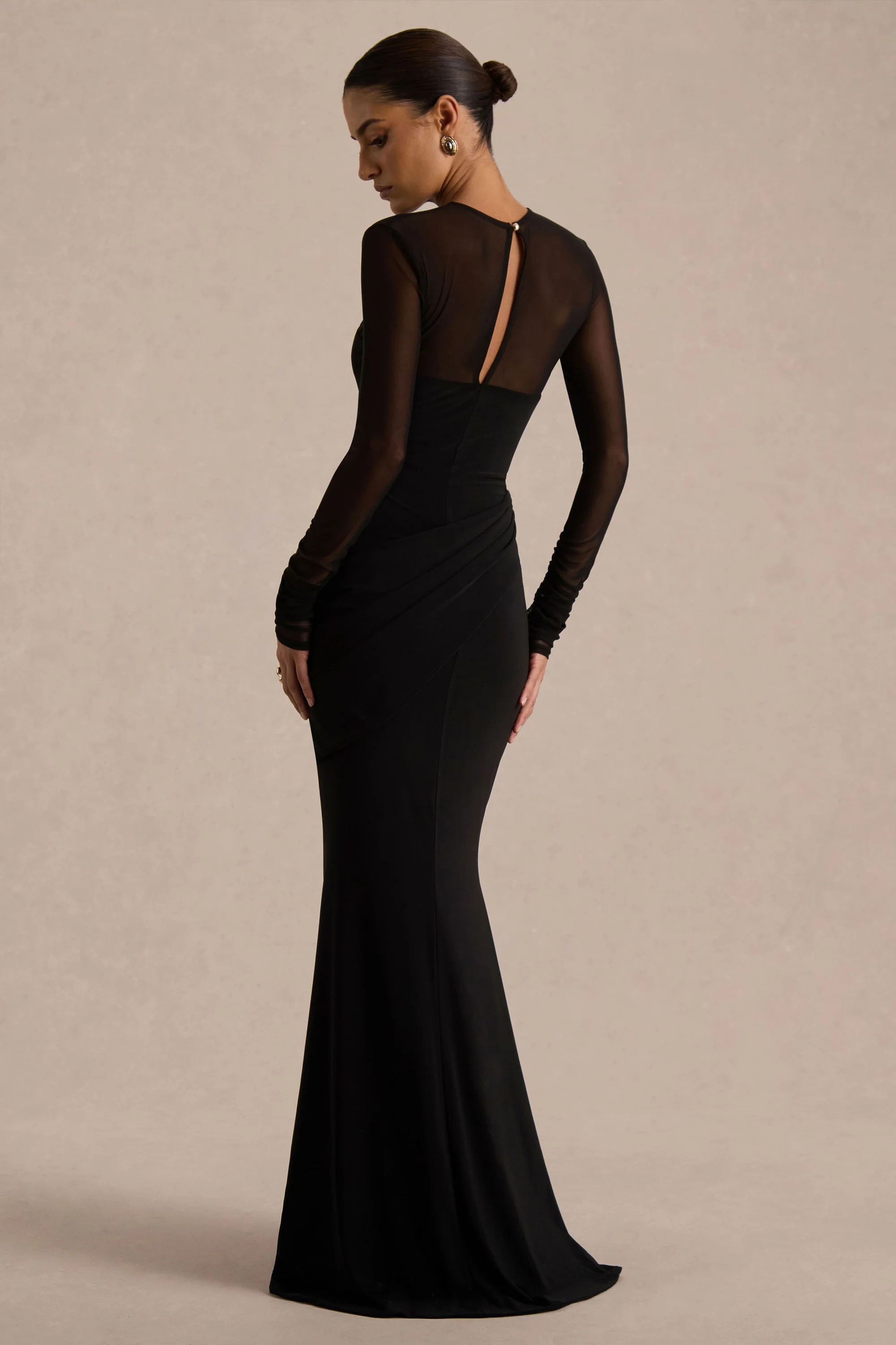 Deema | Black Jersey And Mesh High Neck Maxi Dress | Club L London