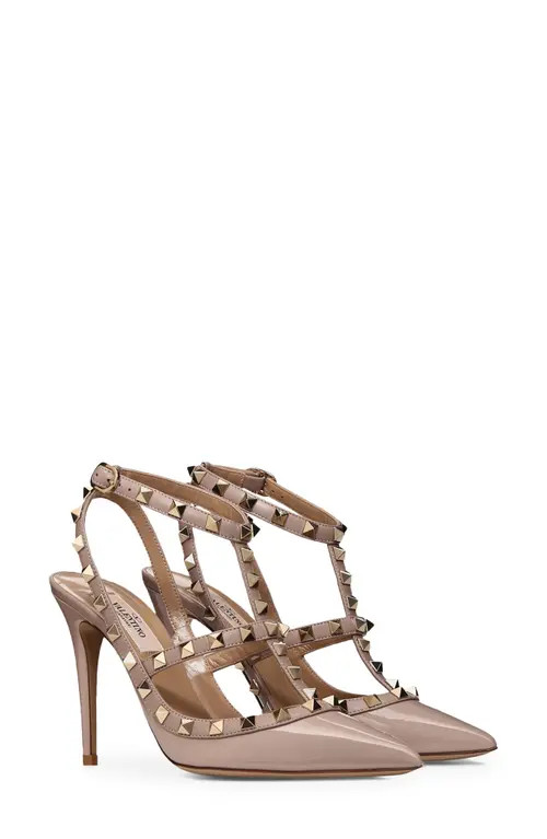 Valentino Garavani Rockstud Ankle Strap Pump in Poudre at Nordstrom, Size 5.5Us | Nordstrom