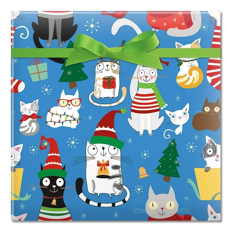 Christmas Cats Jumbo Rolled Christmas Gift Wrap - 1 Giant Roll, 23 Inches Wide by 32 feet Long, H... | Walmart (US)