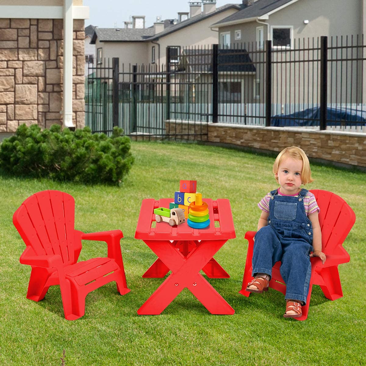 Costzon Kids Table and Chair Set, Outdoor Toddler Activity Table and Adirondack Chairs for Picnic... | Amazon (US)