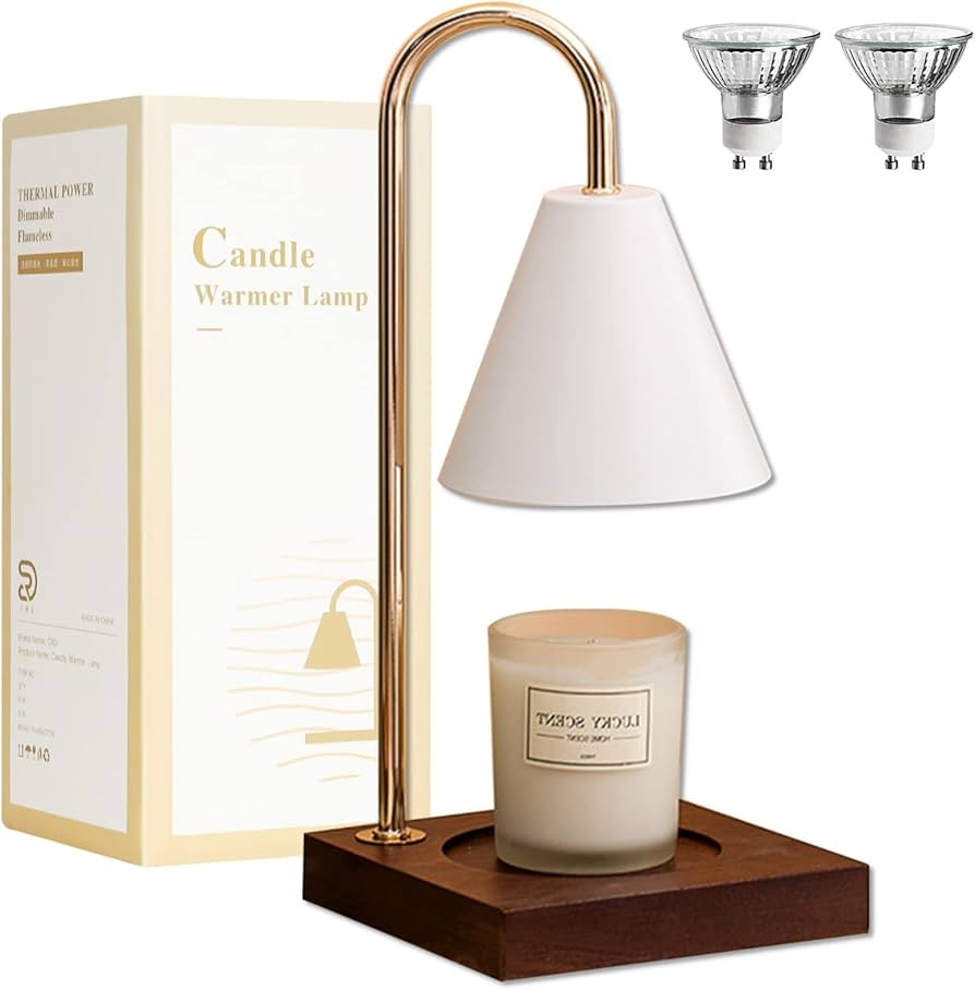 Candle Warmer Lamps, Dimmable Candle Lamp with Wood Base, Top Down Candle Warmer on Table, Electr... | Amazon (US)