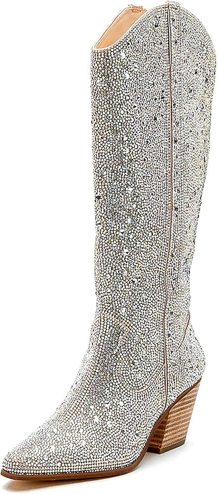 MUCCCUTE Women's Rhinestone Cowboy Boots Cowgirl Western Boots Sparkly Pointed Toe Side Zipper Kn... | Amazon (US)