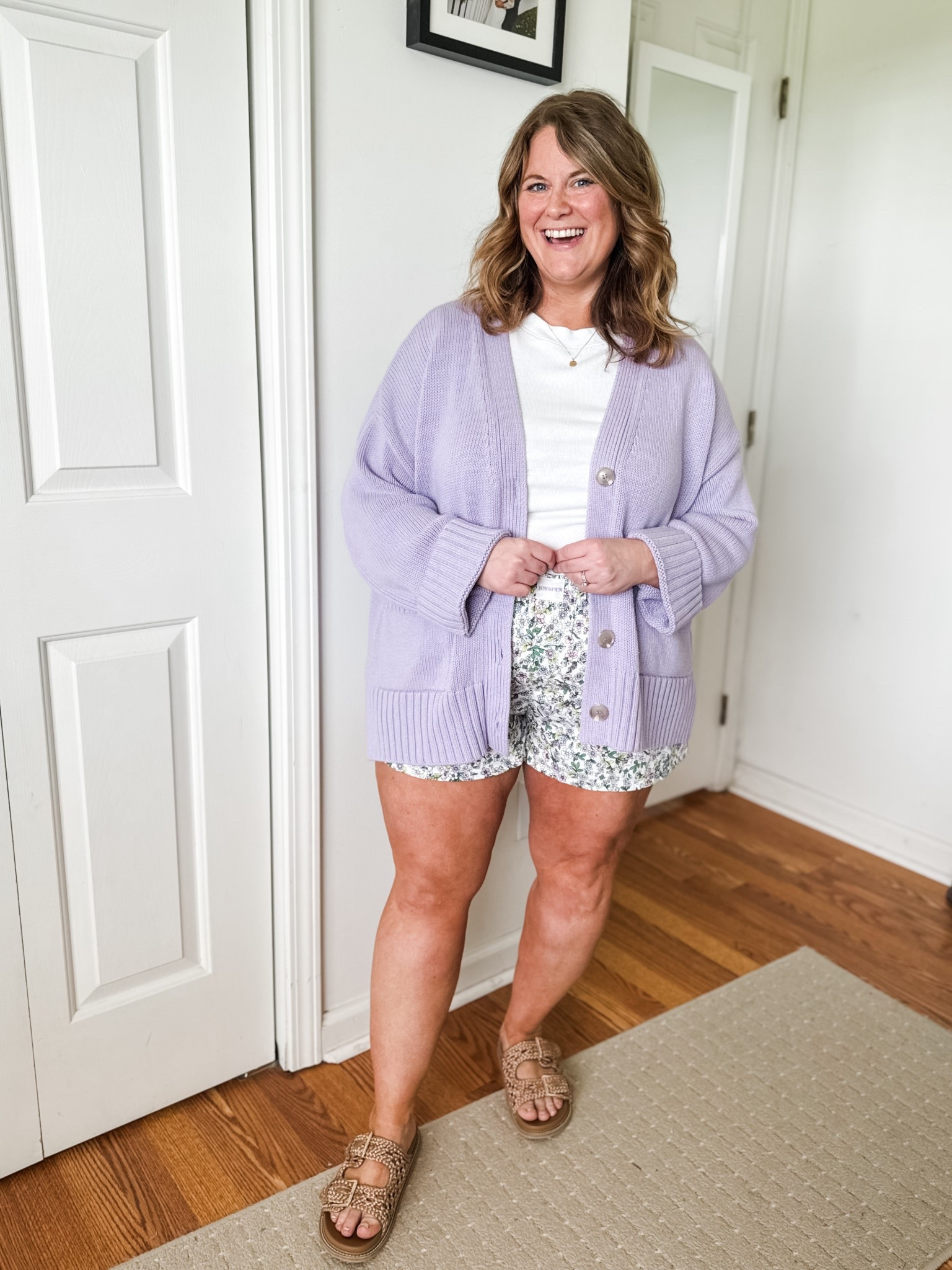 Spring outfit idea - fun boxer shorts (this floral print is too cute!) layered with a cardigan for those still cool days!  

I’m wearing an XL in the cardigan (I sized up so it would be roomy- could do a large), XL in tee and boxers

#LTKFindsUnder50 #LTKSeasonal #LTKMidsize