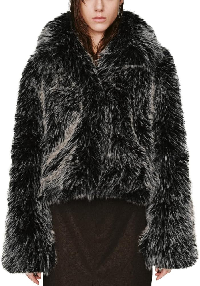 Women's Faux Fur Cropped Jacket Long Sleeve Vogue Fur Coats Open Front Warm Fluffy Outerwear Wint... | Amazon (US)