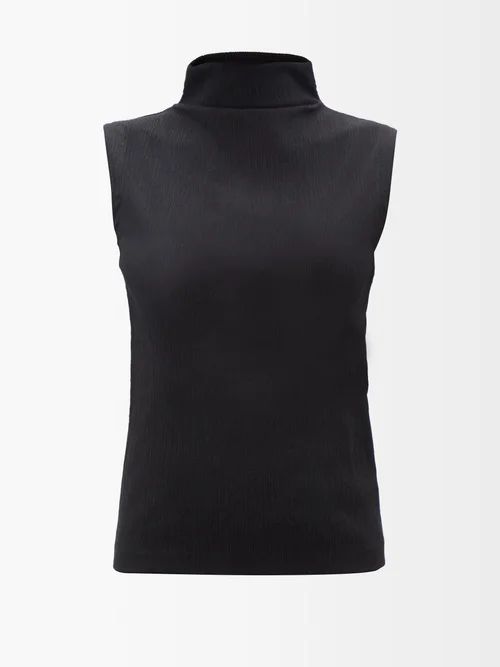 Jil Sander - Crinkle-effect Cotton-jersey Sleeveless Top - Womens - Black | Matches (US)