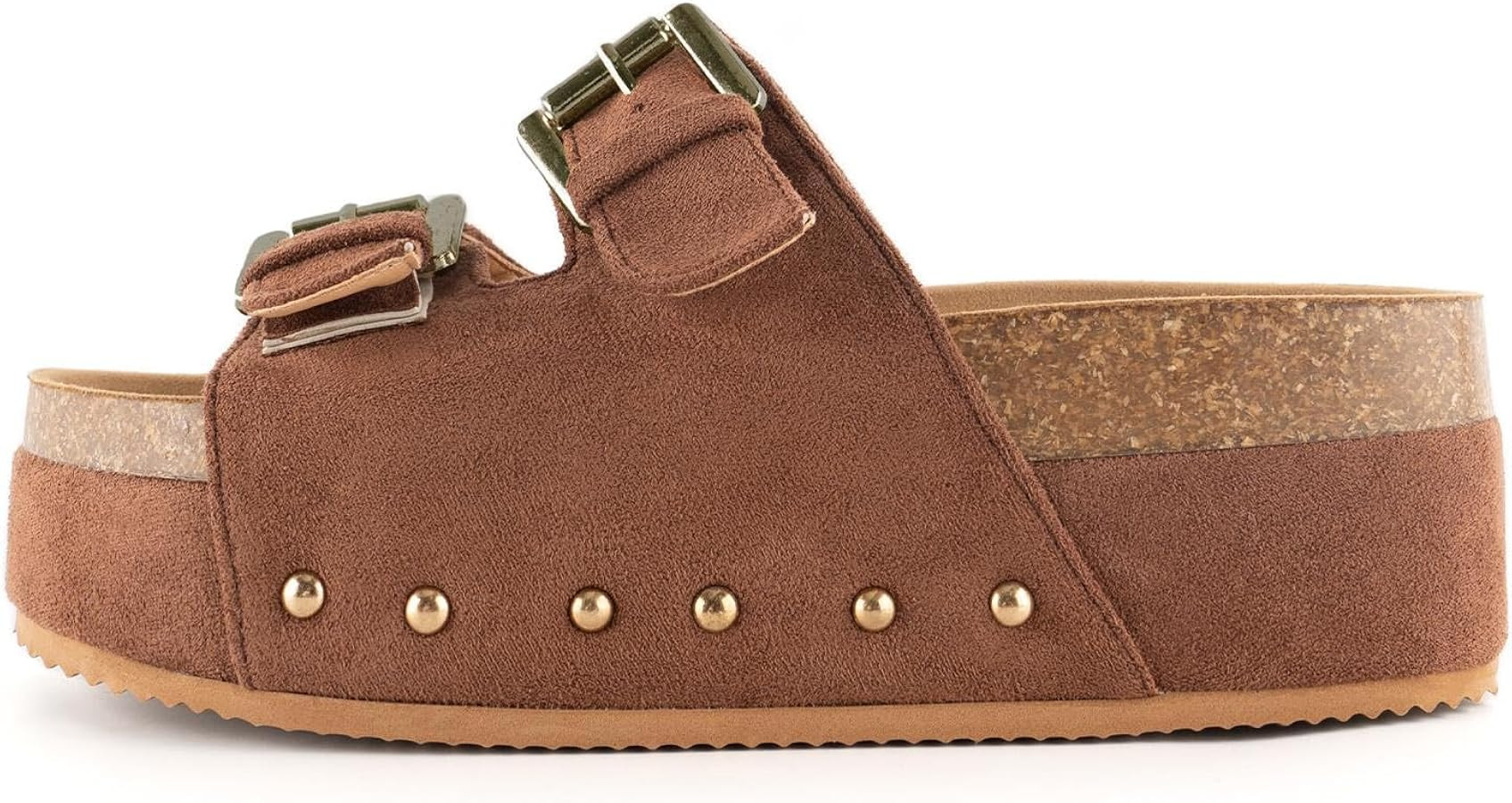 JORISTIMO Women's Cork Flatform Sandals Dual Buckled Band Suede Clogs Platform Slip On Sandals | Amazon (US)