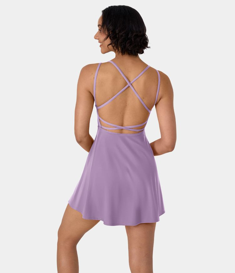 Women’s Everyday Crisscross Backless Barre Ballet Dance Flared Dress-No Liner Shorts - HALARA | HALARA