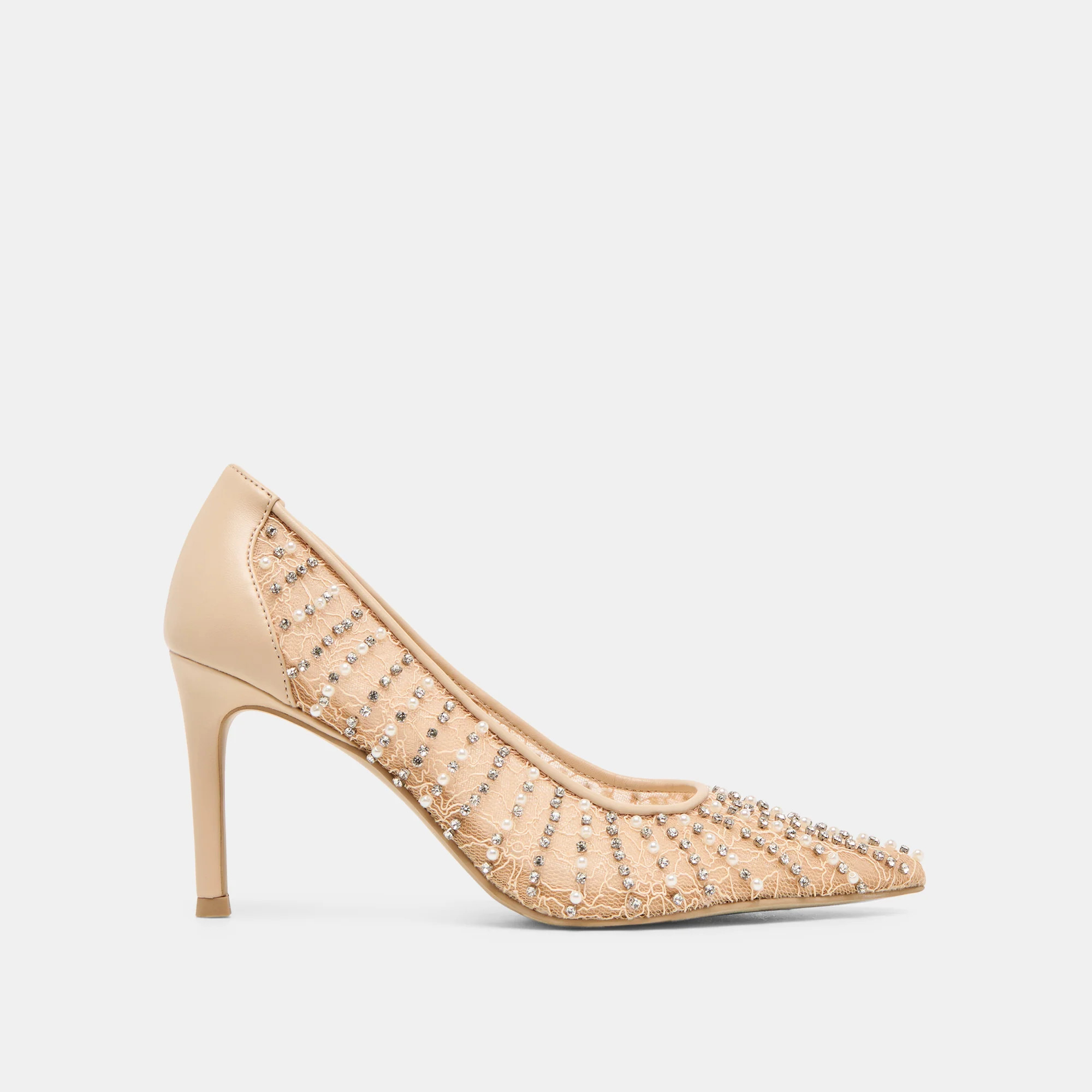 Kashe Pearl Heels Blush Lace Mesh | DolceVita.com