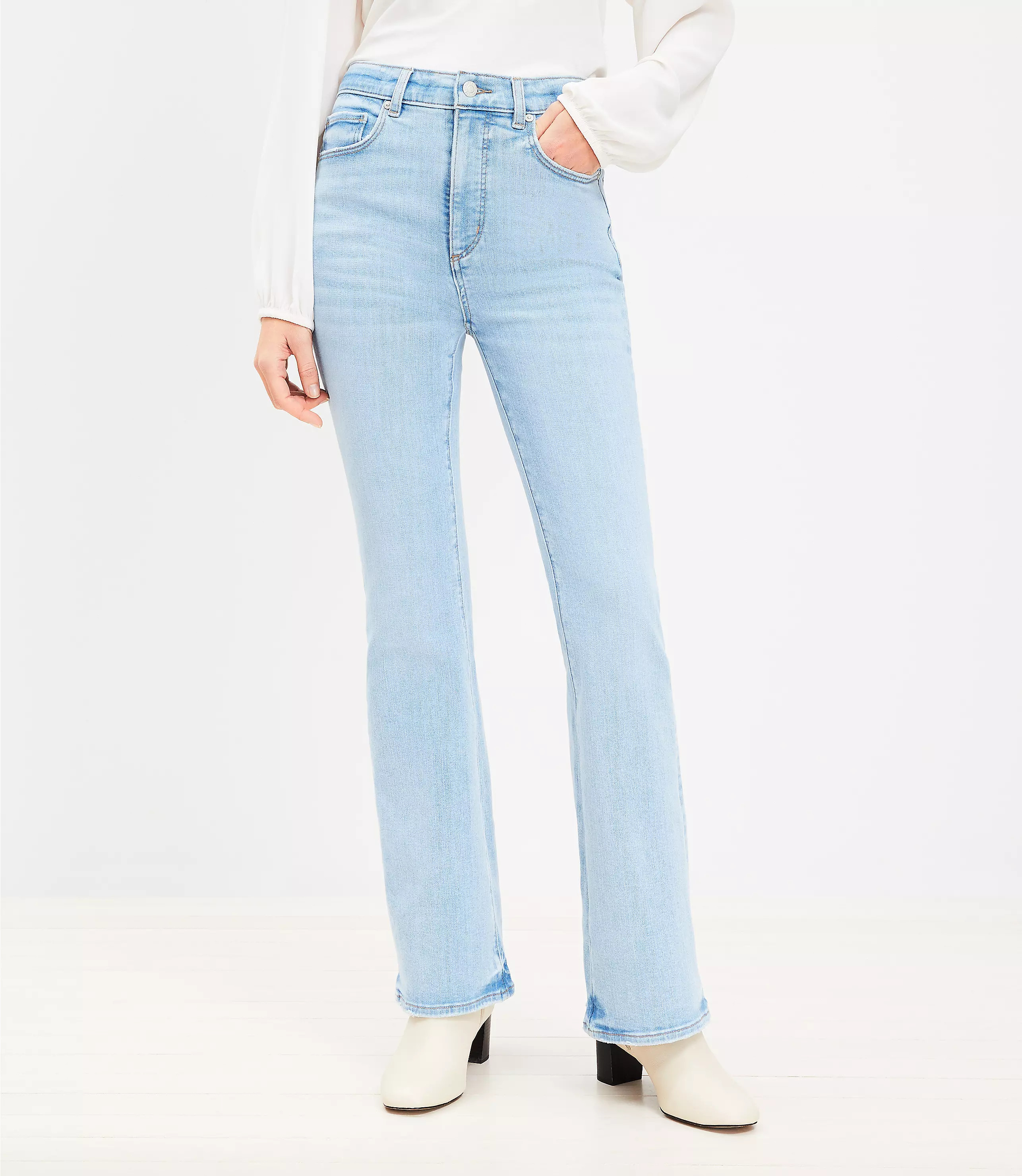 Petite High Rise Slim Flare Jeans in Light Wash | LOFT