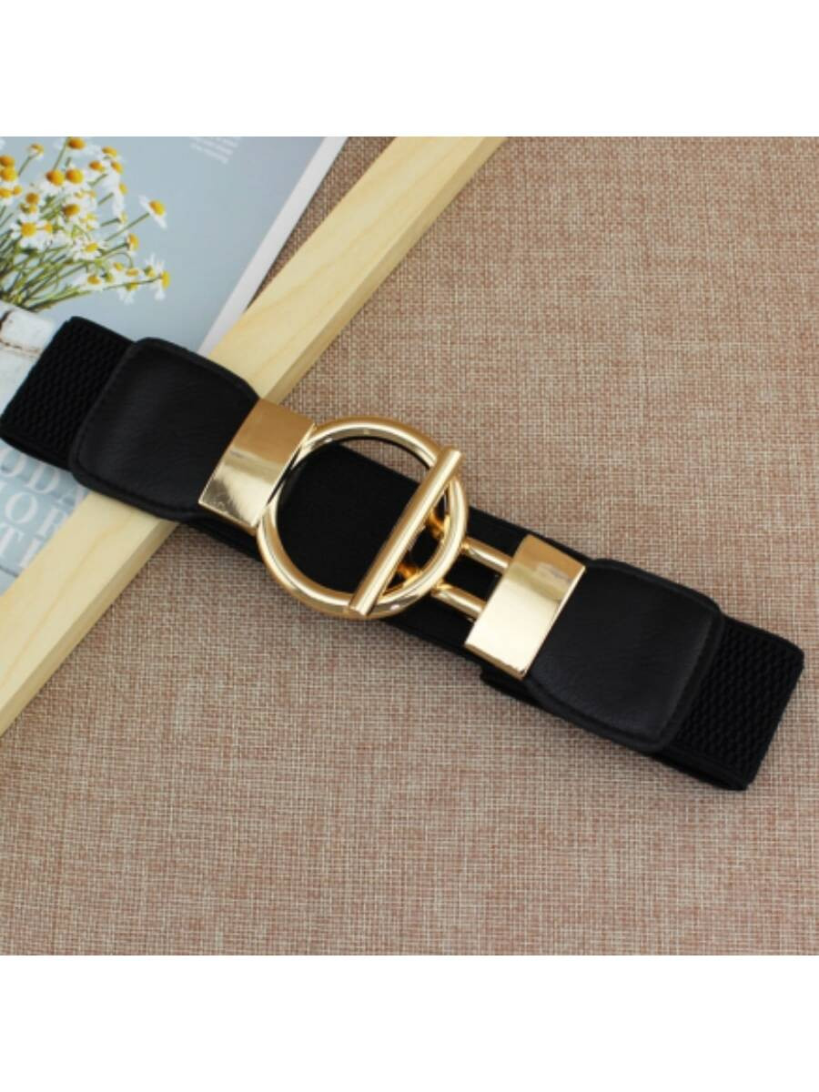 1pc 4cm Wide Dress Waist Belt With Elastic & Buckle Closure For Women's Decoration In Golden | SHEIN