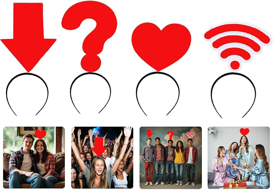 4Pcs Funny Arrow Headbands Set | Red Symbol Hairbands with Question Mark, Heart & WiFi Designs fo... | Amazon (US)