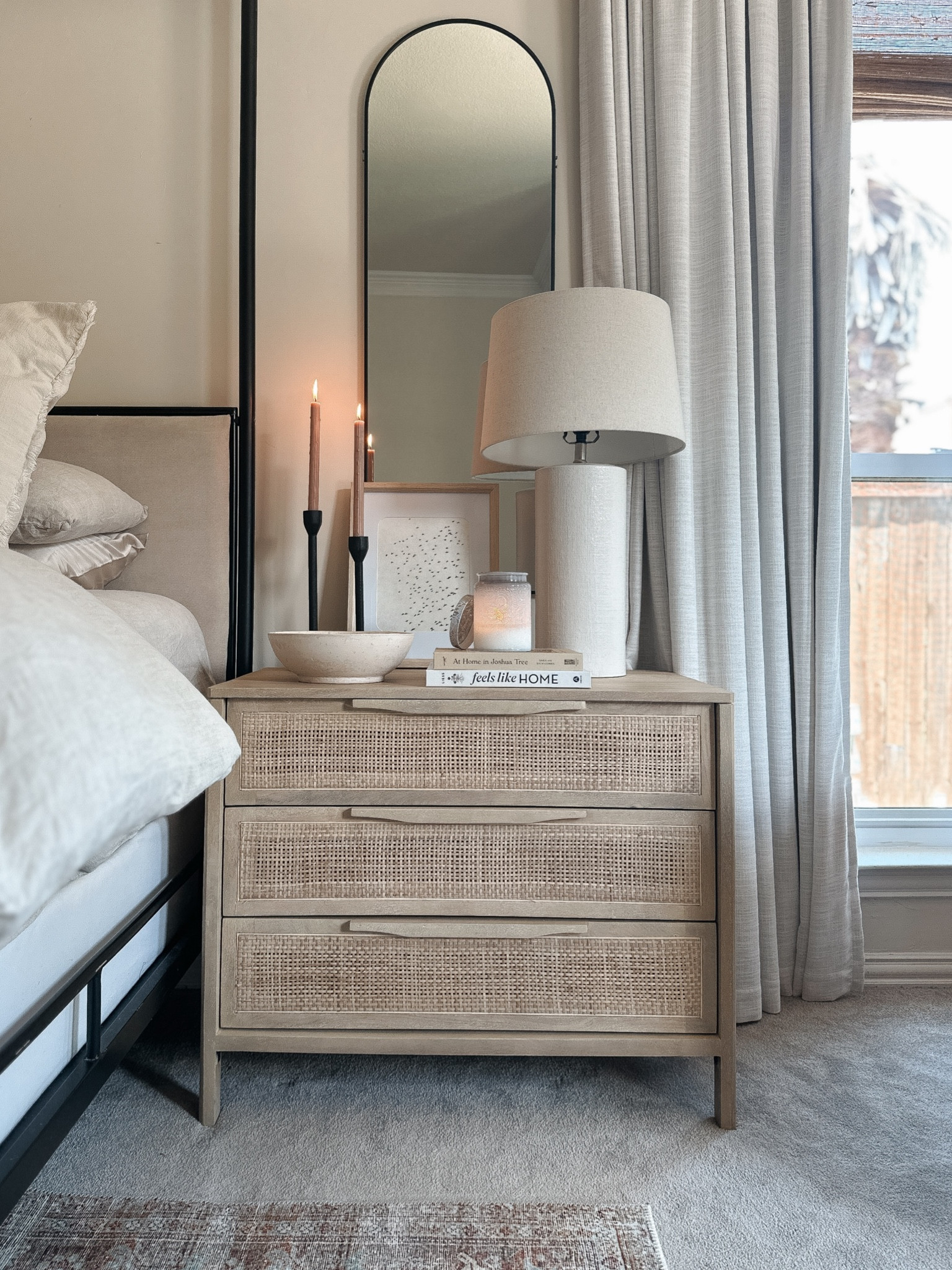 Shop our @laylagrayce Four Hands Sydney Large Nightstands and decor I used here! LINSEYWOODS10 will save you some $$ on the nightstands through 7/30 😍 This exact colorway is out of stock, but you can still purchase now or sign up for restock notifications. So many other pretty color options, too! 

#LTKHome #LTKStyleTip