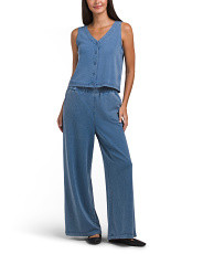 2pc Denim French Terry Button Up Crop Top And Pants Set | Women | Marshalls | Marshalls