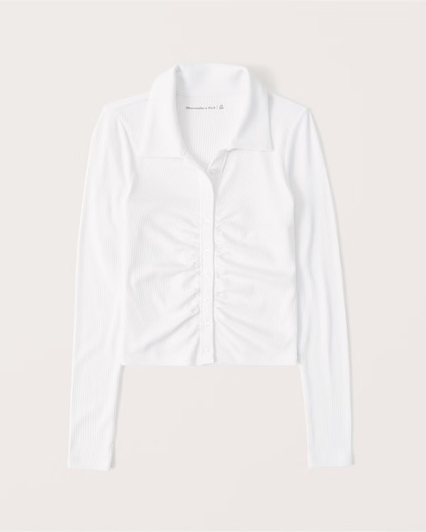 Long-Sleeve Ruched Polo Top | Abercrombie & Fitch (US)