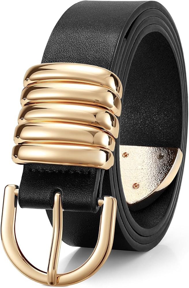 JASGOOD Women’s PU Leather Belt for Jeans Pants Dress Fashion Ladies Waist Belt with Gold Buckl... | Amazon (US)