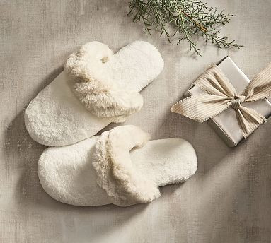 Ruched Faux Fur Slippers | Pottery Barn (US)