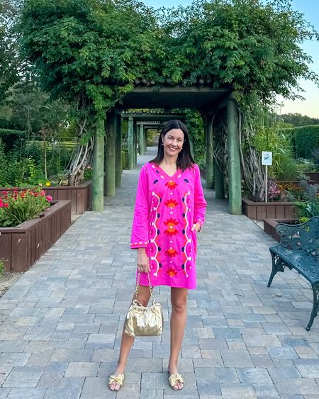 All dressed up for a wedding rehearsal dinner in my favorite easy to wear colorful dress (with pockets) from Frances Valentine  

#LTKshoecrush #LTKwedding #LTKitbag