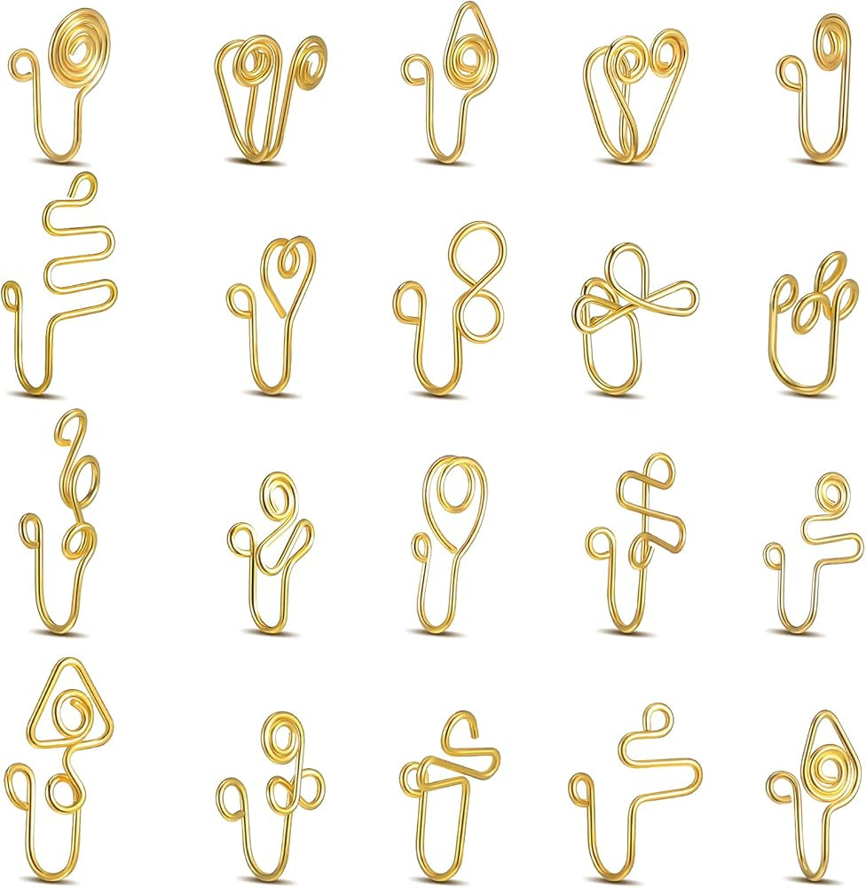 Batiyeer 20 Pieces Nose Cuffs African Nose Hoop Fake Gold Nose Ring Cuff Nose Ring Non Piercing N... | Amazon (US)
