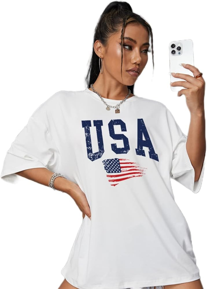 SOLY HUX Women's Oversized T Shirts Graphic Tees Letter Print Casual Summer Tops | Amazon (US)