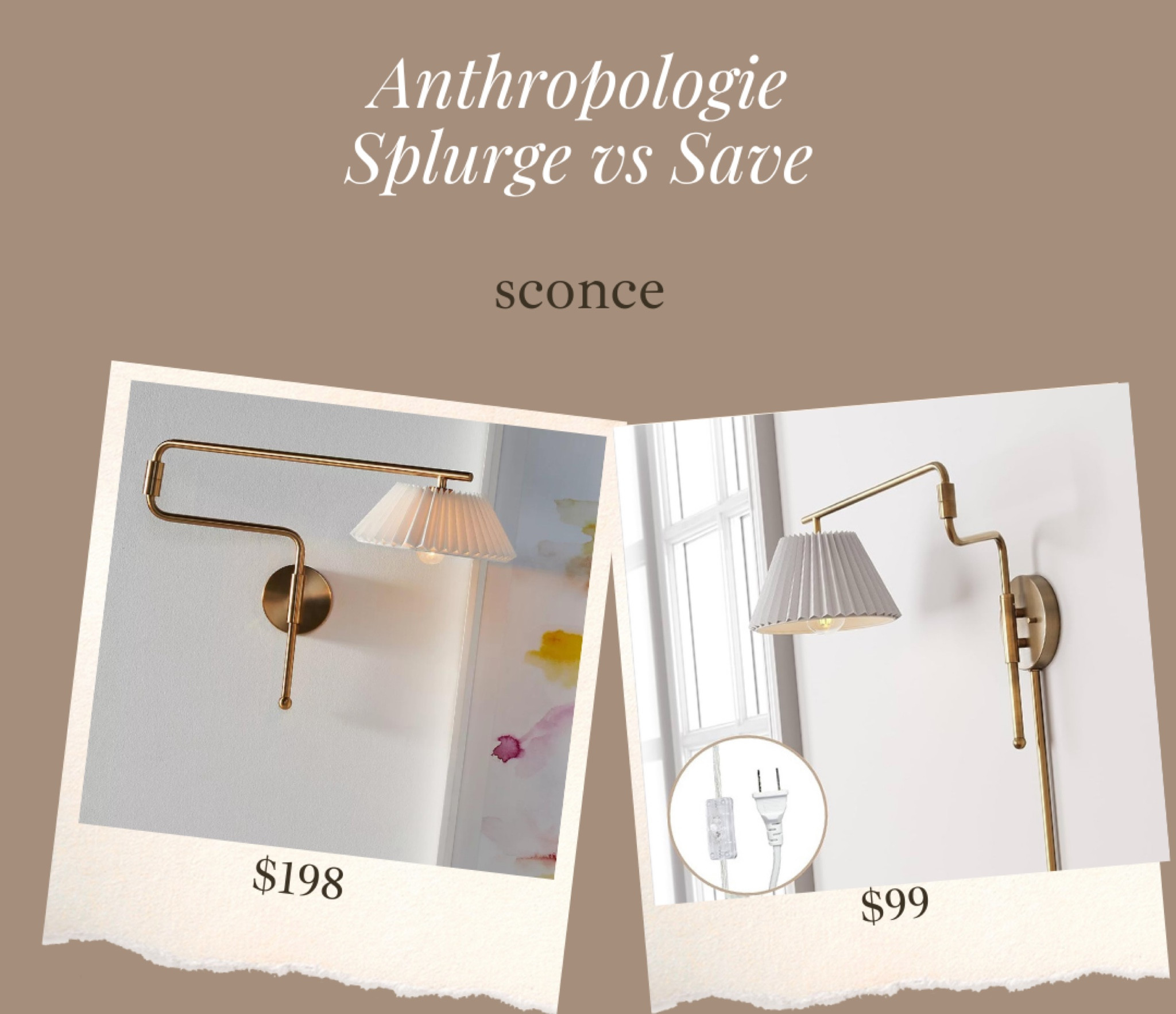 I found a great plug in sconce alternative to the Anthropologie sconce! This is a budget friendly way, so you do not have to hardwire for the scones! Looks great next to a bed/over nightstand 