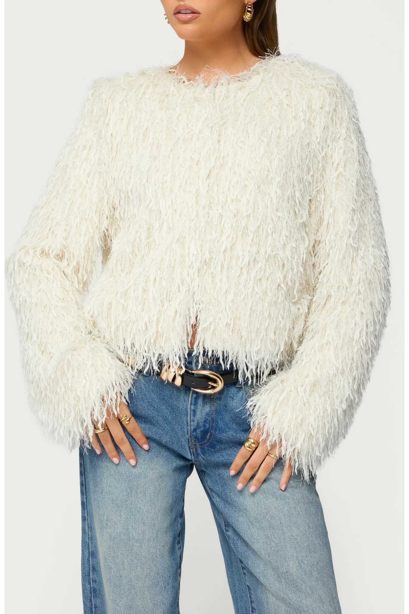 EDIKTED Aleandra Fringe Faux Fur Crop Jacket (Women) | Nordstrom | Nordstrom