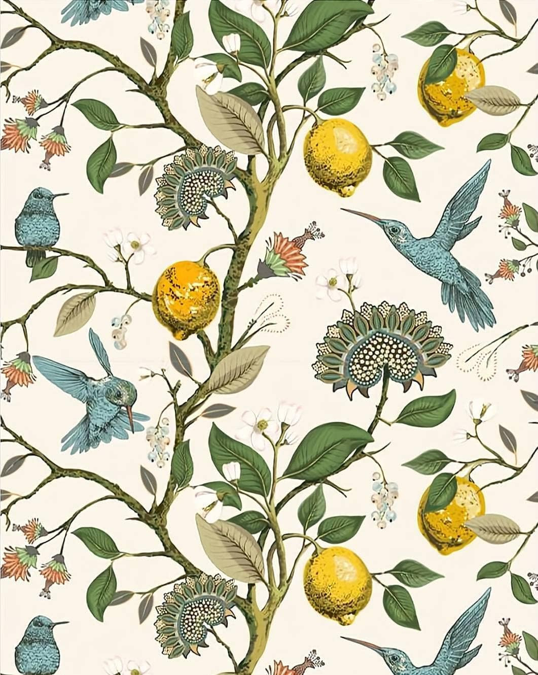 Meihodan Blue Bird Self Adhesive Wallpaper Fresh Lemon Tree Peel and Stick Wallpaper Removable Waterproof Prepasted Wallpaper Wall Mural 17.7in x 9.8ft | Amazon (US)