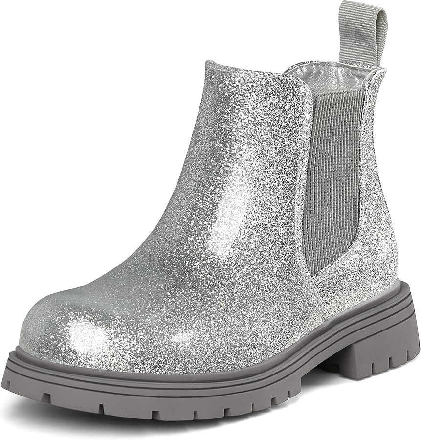 K KomForme Girls Glitter Ankle Boots Side Zipper Chelsea Booties Lug Sole (Toddler/Little Kids/Bi... | Amazon (US)