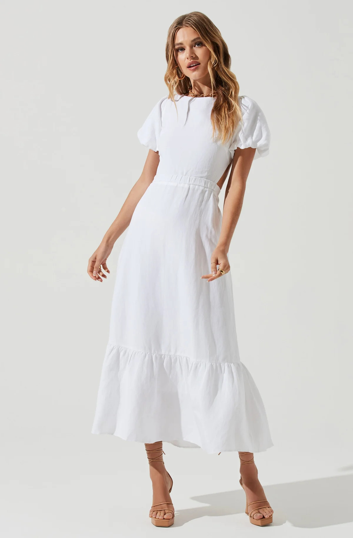 Jelena Back Cutout Puff Sleeve Midi Dress | ASTR The Label (US)