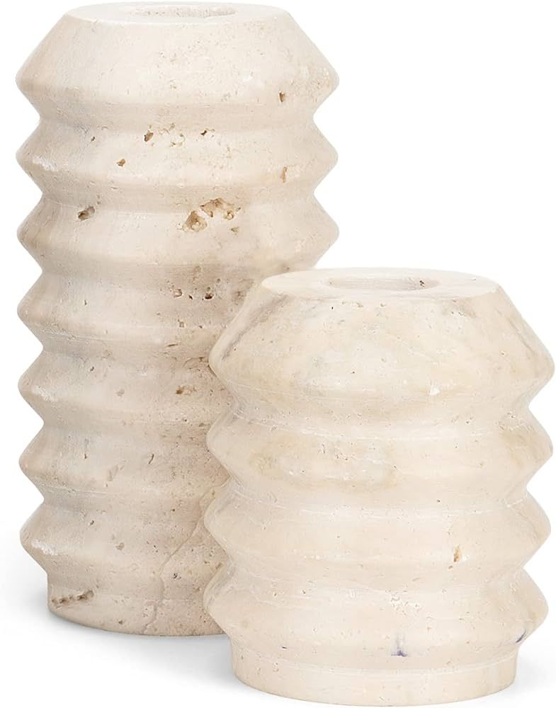 WORHE Candle Holders True Natural Travertine Stone 0.4" Thick, Set of 2 Premium Marble Candlestic... | Amazon (US)