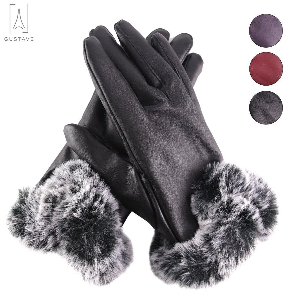 Gustave Women Leather Touch Screen Gloves Thermal Lining Faux Fur Cuffs Motorcycle Driving Winter... | Walmart (US)