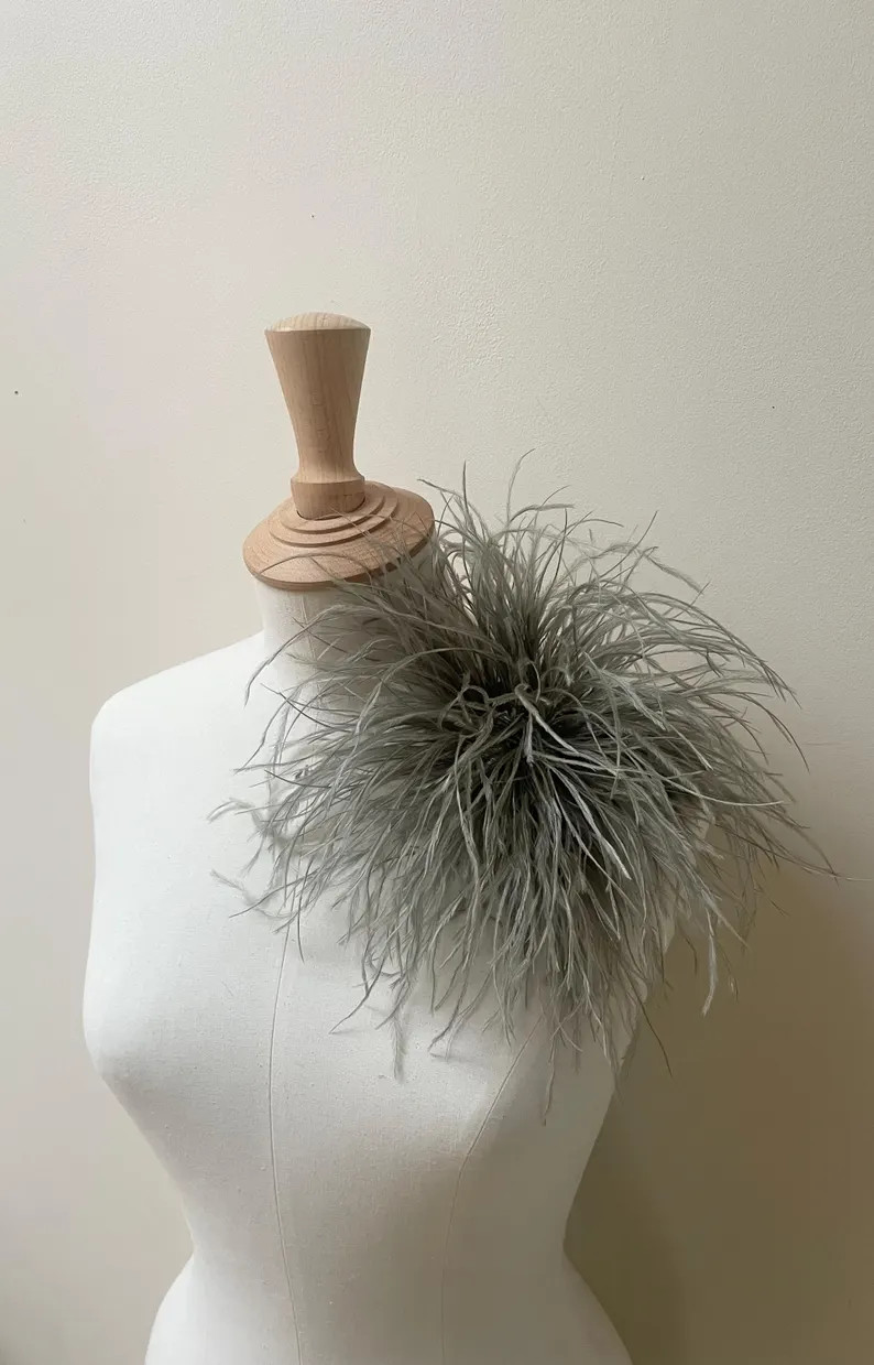 Sage Ostrich Feather Brooch, Handmade Corsage Pin, Bridal Hair Flower - Etsy | Etsy (US)