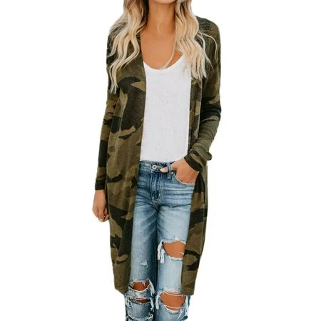 hgsbede Womens Long Cardigan Camouflage Long Sleeve Coat Outerwear | Walmart (US)