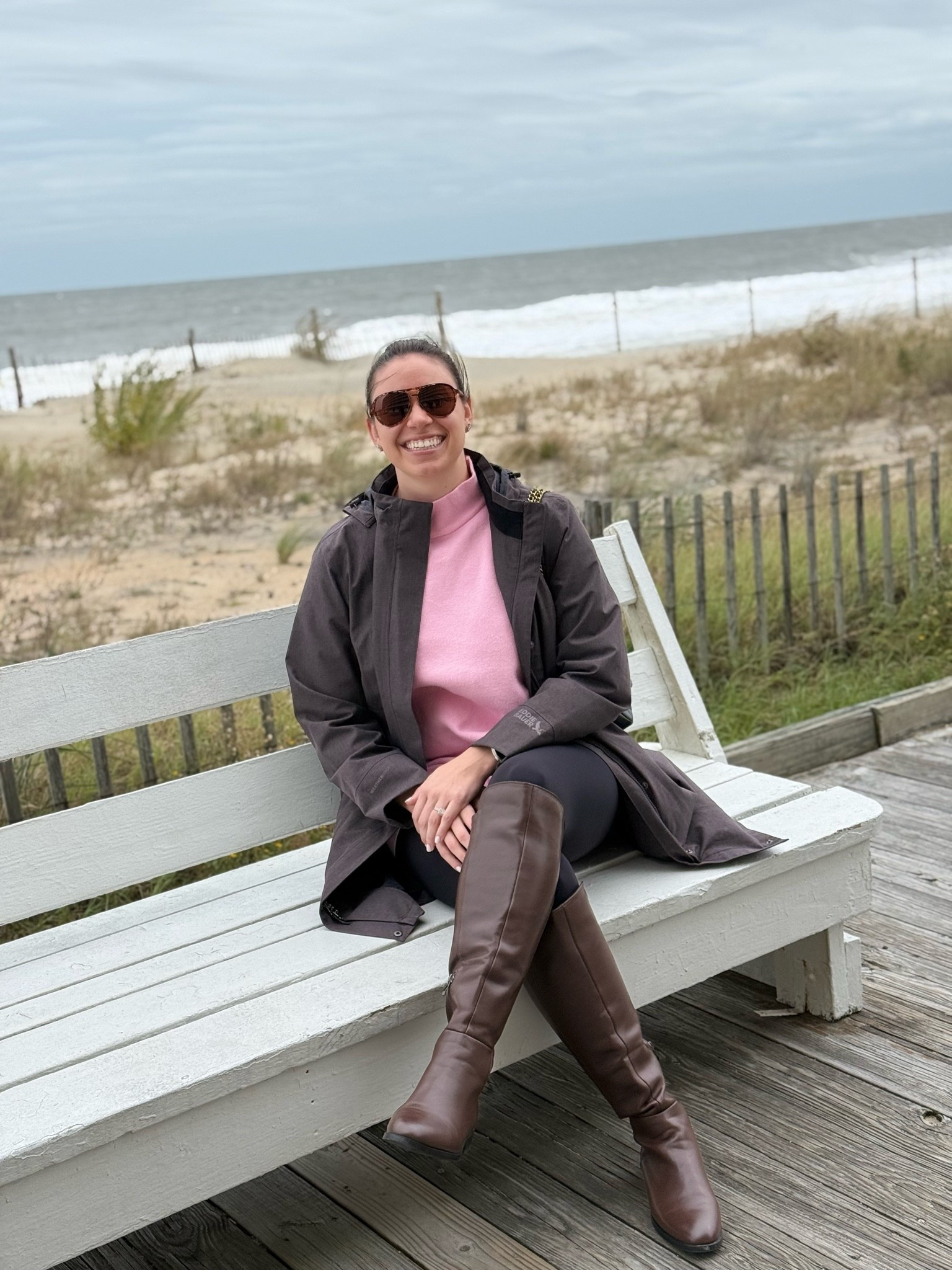 Fall looks are effortlessly classic and chic with leather riding boots and a great sweater! I paired this tunic sweater from Shop the Mint with leggings and leather boots from @amazon! Always rocking my Goodr sunglasses and when rain occurs my Eddie Bauer rain jacket! Everything fits true to size!