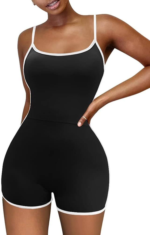 XXTAXN Women's Sexy Sleeveless Spaghetti Strap Party Club Short Rompers Jumpsuit | Amazon (US)