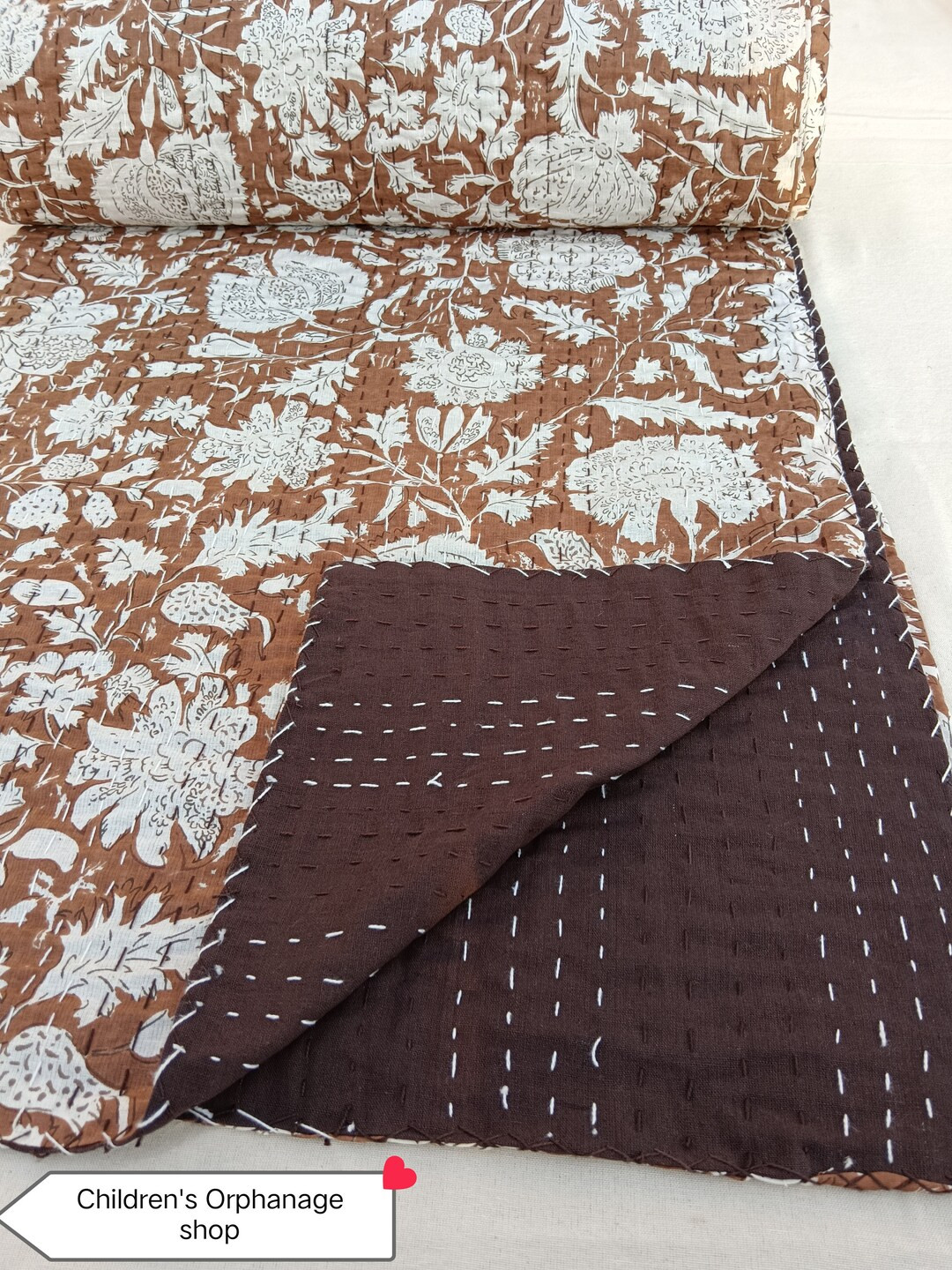 Brown Kantha Quilt Handmade Kantha Quilt Unique Design - Etsy | Etsy (US)