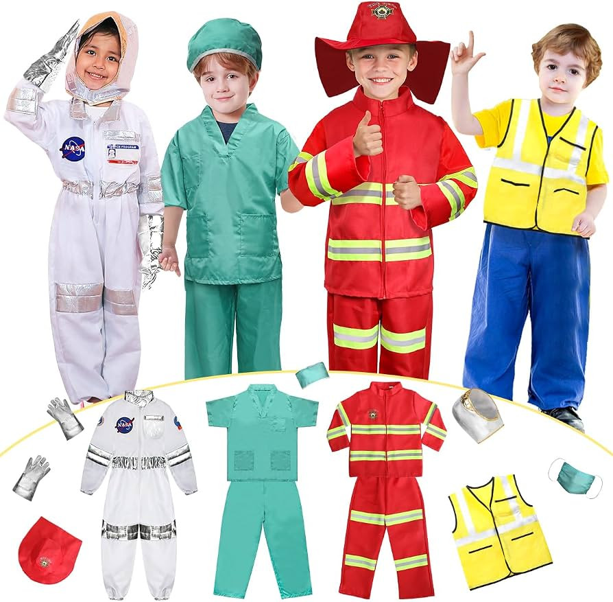 LOYO Kids Role Play Dress Up Clothes for 3-8 Years Old Play, 4 Sets Astronaut/fireman/Doctor/Cons... | Amazon (US)