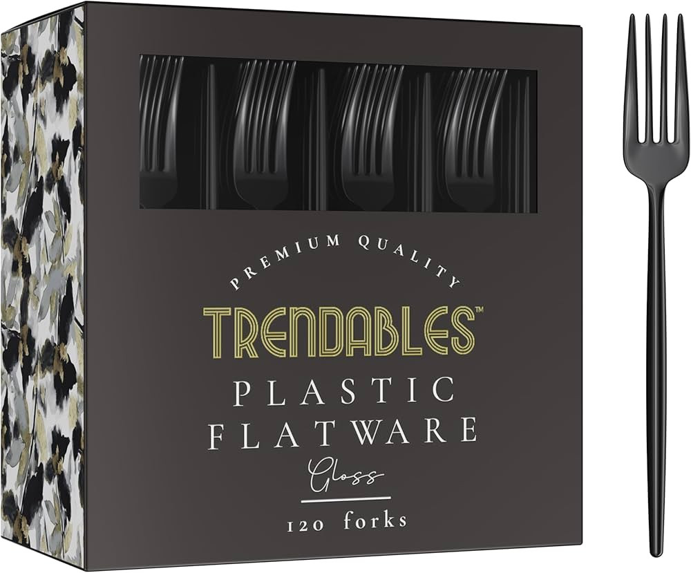 Trendables Disposable Black Plastic Cutlery Set - 120 Pack With Silverware, Forks | Amazon (US)