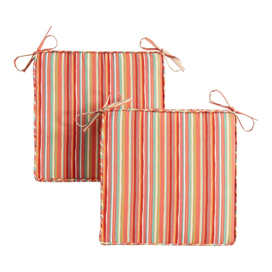 Greendale Home Fashions Outdoor 18-inch Square Reversible Seat Cushion with Ties, 2-Pack, Coral S... | Amazon (US)