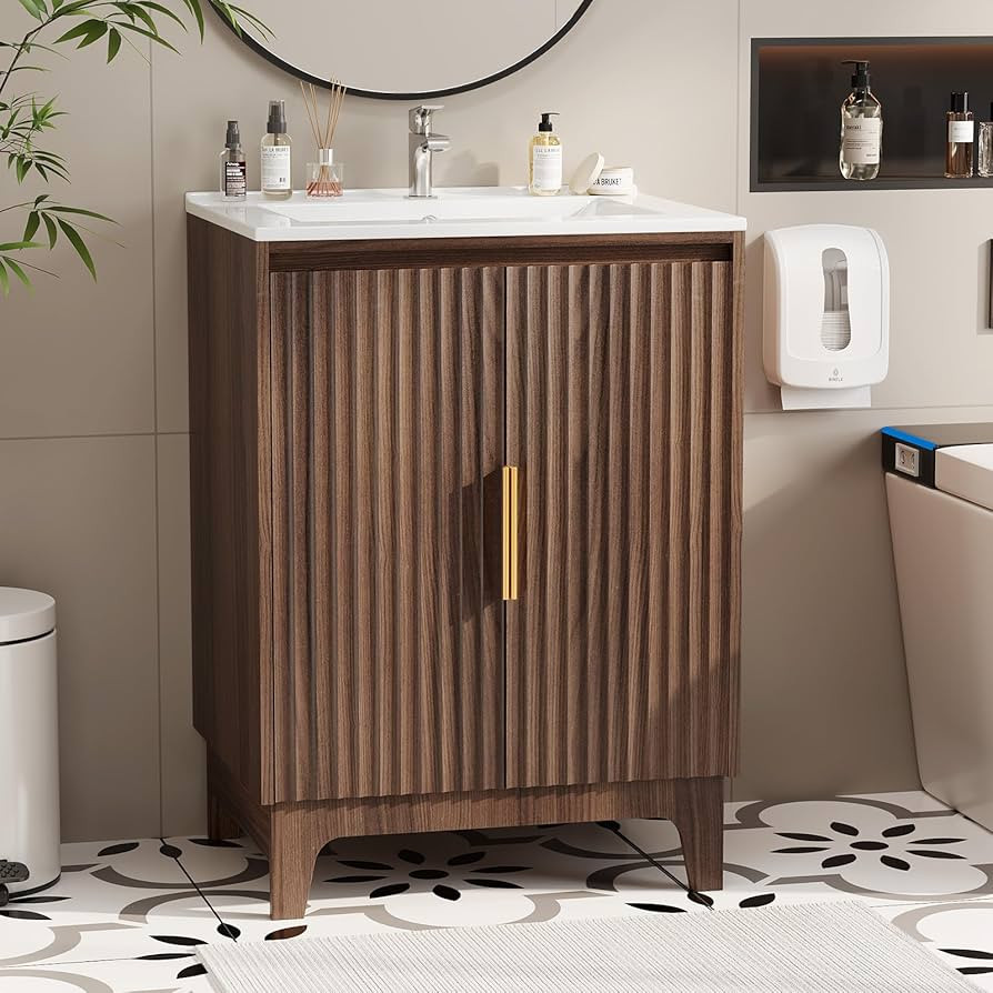 VINGLI 24 Inch Bathroom Vanity with Sink, Mid-Century Modern Vanity with Ceramic Basin and Fluted... | Amazon (US)