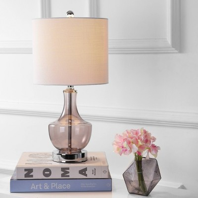 JONATHAN Y 20" Glass Colette Mini Table Lamp (Includes LED Light Bulb) Gray: Linen Shade,Chrome Accents, UL Listed | Target