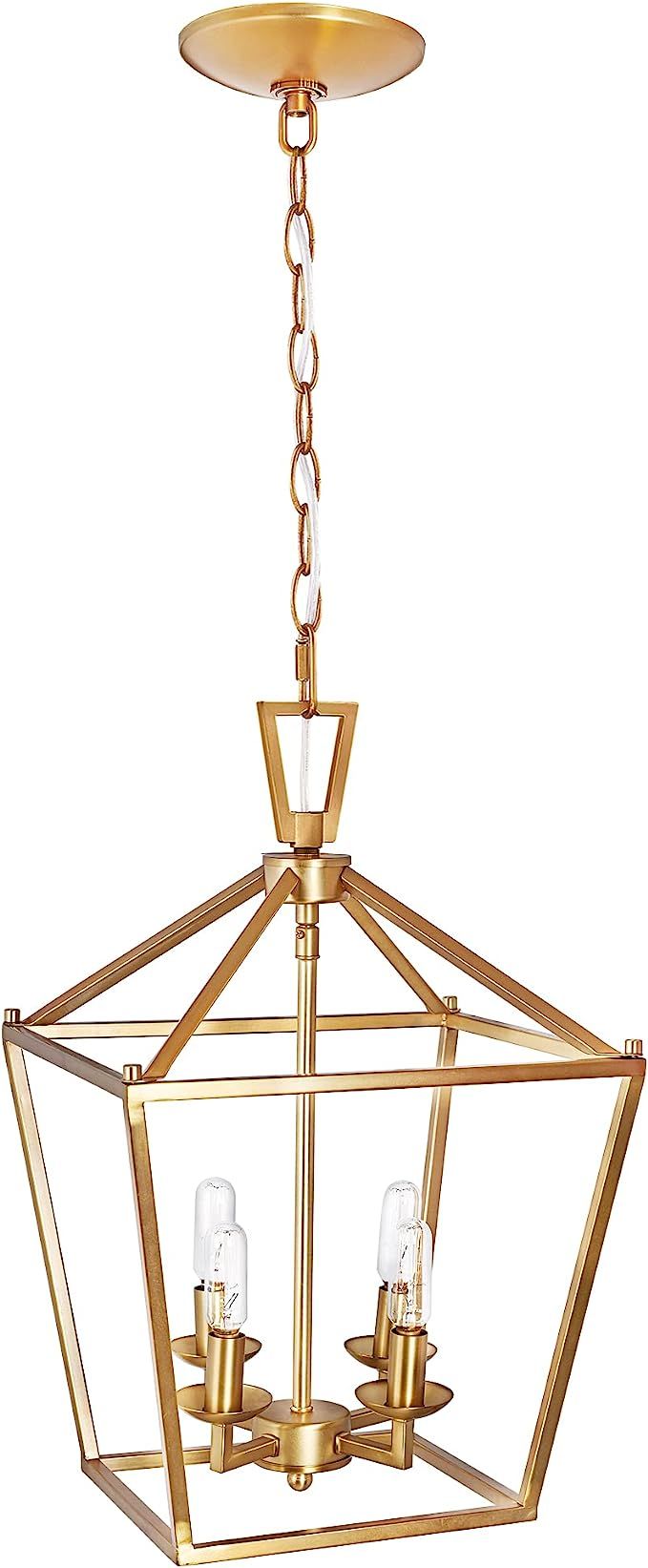 MOTINI 4-Light Gold Lantern Pendant Light in Burnished Brass Finish Metal Geometric Fixture Light... | Amazon (US)