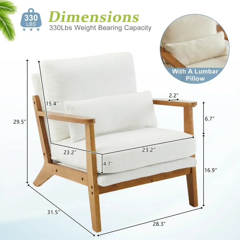 Ktaxon Accent Chair Teddy Velvet Upholstered Armchair, Reading Club Chair with Pillow for Living ... | Walmart (US)