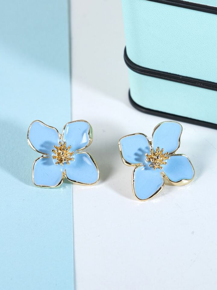 1pair Colorful Dripping Oil Four-petaled Flowers Design Earrings For Women, Simple And Sweet, Sui... | SHEIN